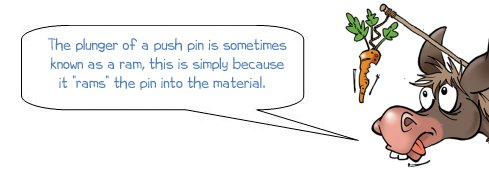 Wonkee Donkee The plunger of a push pin is sometimes known as a ram, this is simply because it "rams" the pin in to the material.