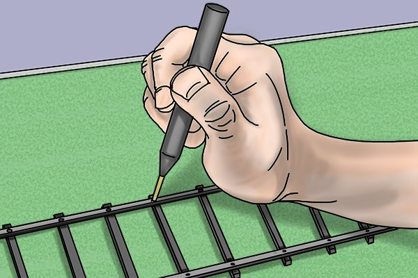 Push pin in use on a model railway track