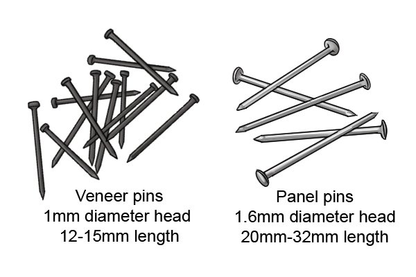 Veneer and panel pin dimensions to be used with a push pin