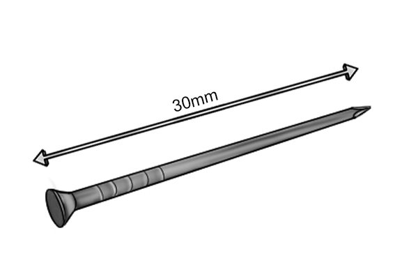 A brad pin 30mm in length, for use with a brad pusher
