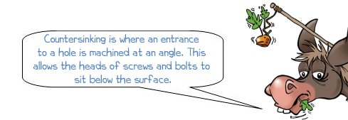 Countersinking, is where an entrance to a hole is machined at an angle. This allows the heads of screws and bolts to sit below the surface.