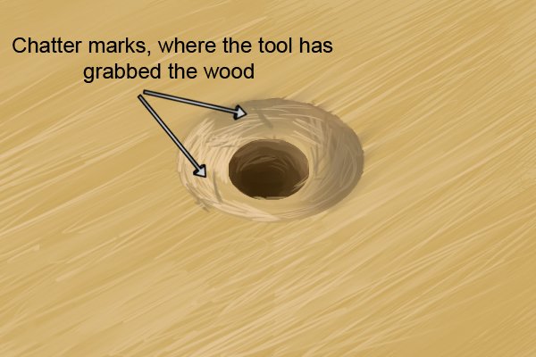 Chatter marks where the tool has grabbed the wood
