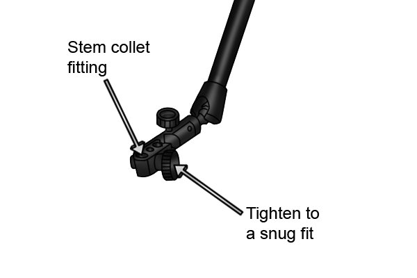 Stem collet fitting, tighten to a snug fit
