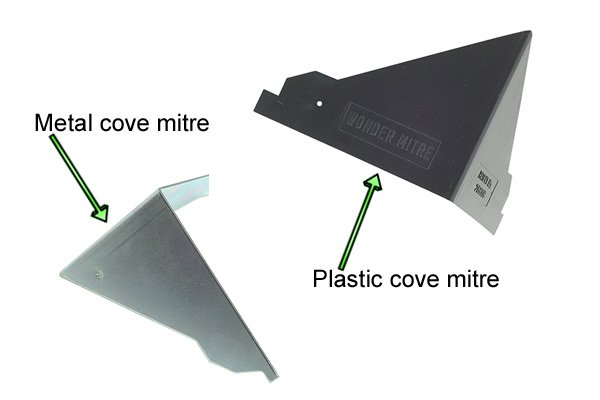 Folded triangular cove mitres can be purchased made from steel or plastic