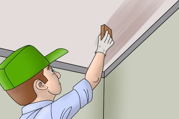 Prepare freshly plastered walls and ceiling by running a damp sponge over them.