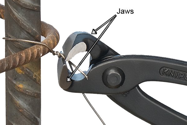 The jaws of a concretor's nippers and pliers