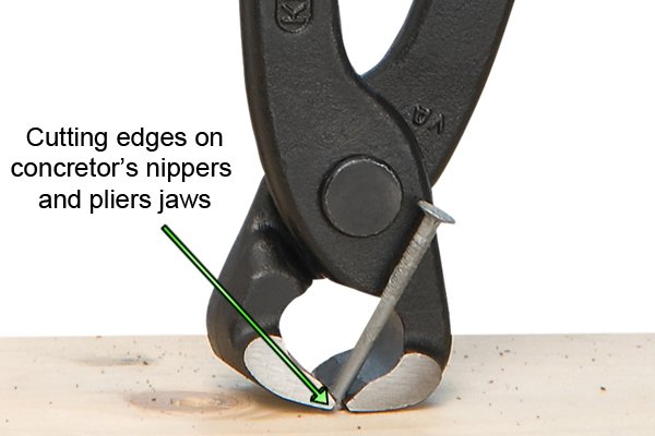 The cutting edges on concretor's nippers and pliers are at the tips of the jaws.