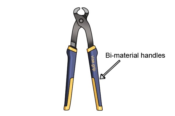 Some concretor's nippers and pliers have bi-material handles made of two types of plastic.