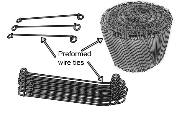Preformed wire ties come bundled together.