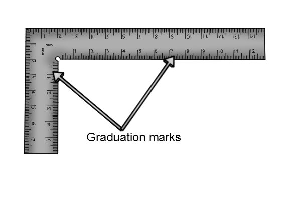 Graduation marks on an engineer's square without a stock