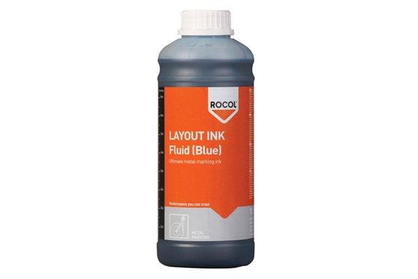 Engineers' marking ink is used to aid the contrast of scribed lines on metal workpieces 
