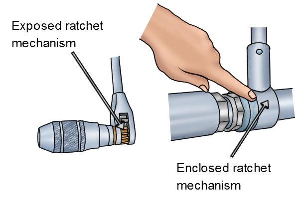 Better quality braces will feature an enclosed ratchet mechanism instead of the exposed ratchet found on most braces.