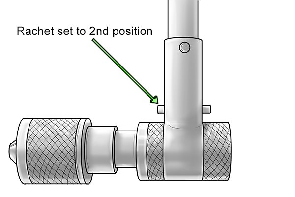 With the bar on the brace ratchet in this position the 2nd setting of the ratchet is selected