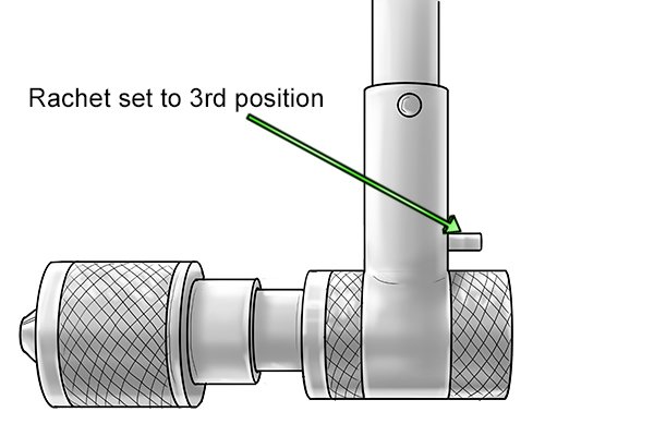 With the bar on the brace ratchet in this position the 3rd setting of the ratchet is selected