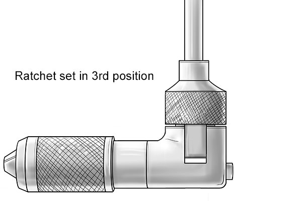 Brace with collar ratchet setting adjustment set in 3rd position so that the chuck will only turn in a clockwise direction