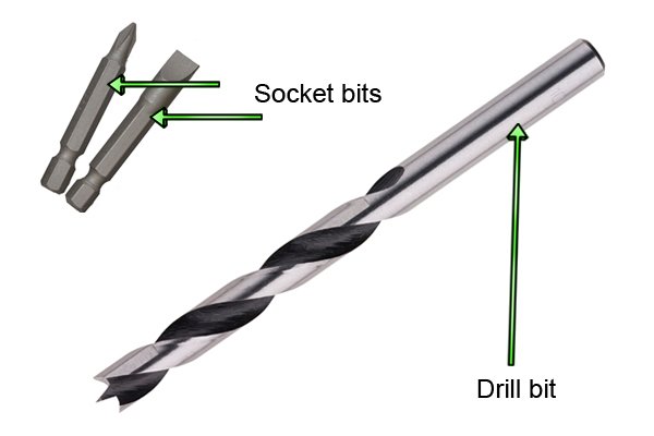 Socket bits and drill bits can be used with a hand drill for drilling holes or driving in or removing screws