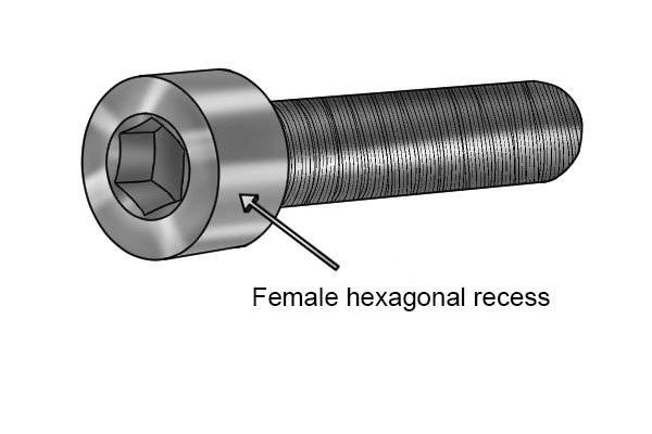 Hex bolt with a female hexagonal recess in its head.