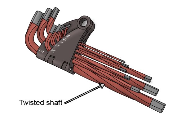 Twisted hex key shafts are claimed to flex less when you apply high torque loads to them.