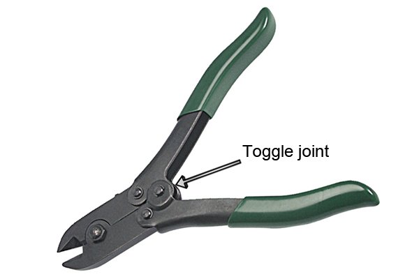 Toggle joints found on some sprue cutters are used to give a secondary lever action which provides more cutting force to the jaws.