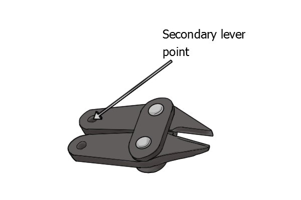 Secondary lever point on the jaws of a compound lever action sprue cutter