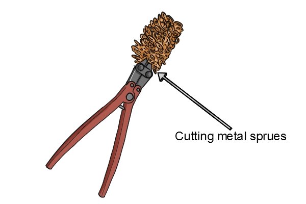 Compound lever action sprue cutters can be used to cut metal sprues.