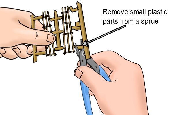 Small sprue cutters are better suited to removing small delicate parts from a sprue