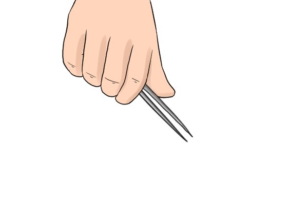 Hold tweezer style sprue cutters between your thumb and forefinger just as you would a pair of tweezers
