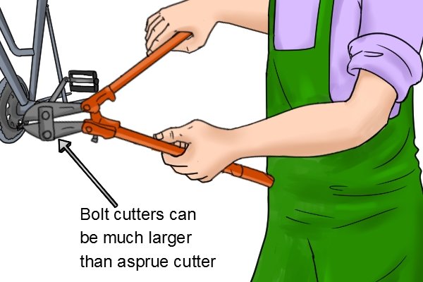 Large bolt cutters are much bigger than sprue cutters and so can be unwieldy to use at times.