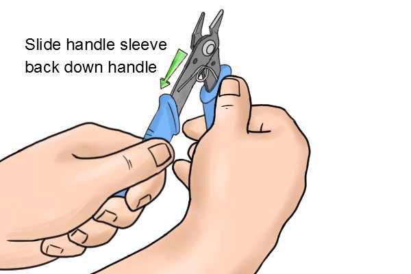 You will have to slide the handle sleeves back on sprue cutters that have the single coil spring attached half way along the handles.