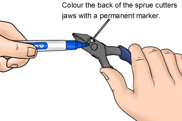 Colouring the back of the sprue cutter jaws with a permanent marker will enable you to check you are evenly filing the jaws.