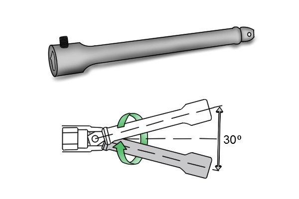 Wobble extension bars allow a socket extension to be used at an angle