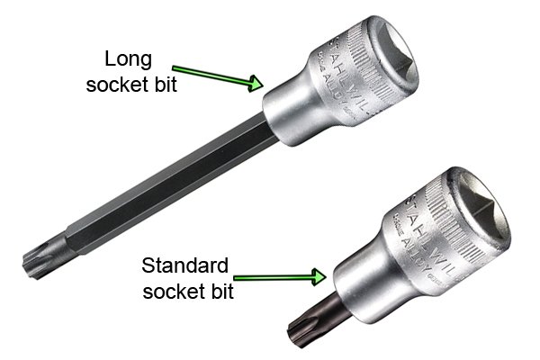 Long socket bit and standard length socket bit comparrison