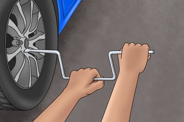 Using a speed brace to remove wheel nuts