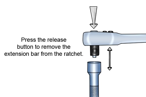 Removing an extension bar from a ratchet, Press the release button to remove the extension bar from the ratchet.