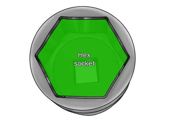 Hexagon recess at the head end of a hex socket