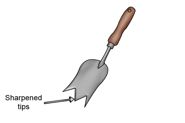 Tulip garden trowel with labelled sharpened tips