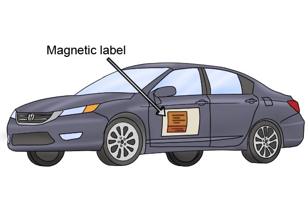 Flexible magnetic label car sign on a car