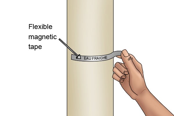 Attaching a piece of cut flexible magnetic tape with no adhesive to a metal pillar