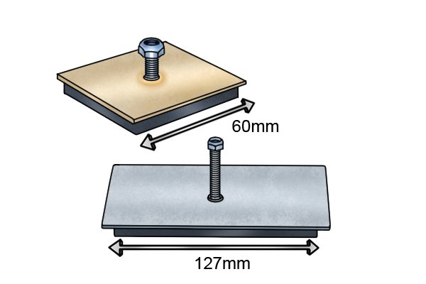 Length of a threaded stud magnetic mounting pad 60mm and 127mm