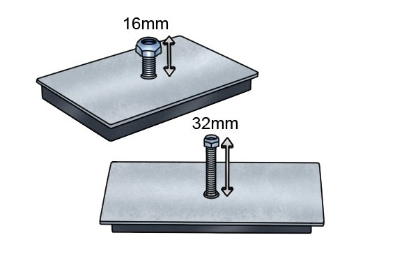 Two threaded stud magnetic mounting pads, one with a 16mm threaded stud and the other with a 32mm threaded stud