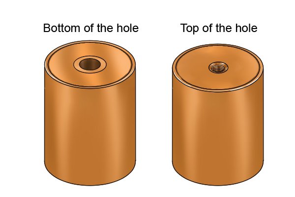 Top and bottom of an internal threaded pot magnet