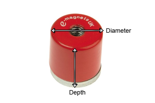 Diameter and depth of internal threaded pot magnet