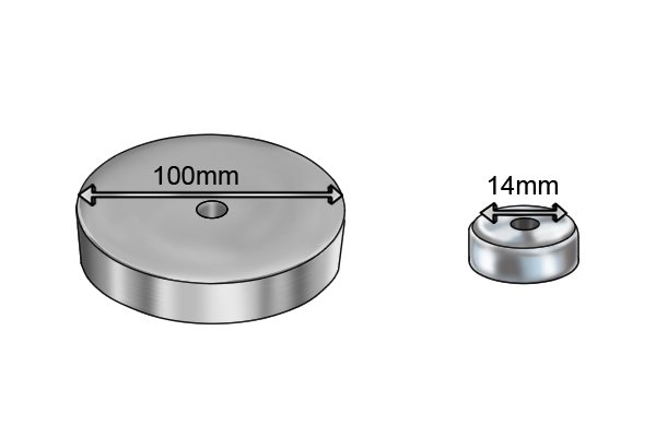 Diameter of through hole pot magnet 14mm and 100mm