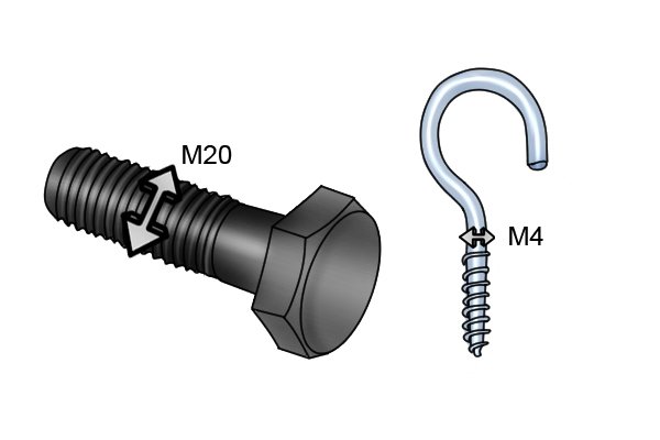M4 and M20 diameter bolt and hook screw