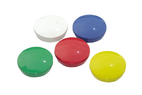 Multi coloured planning disc magnets coated in ABS plastic