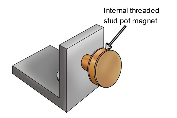 Internal threaded stud pot magnet being used as a door stop