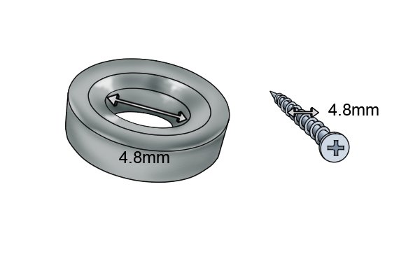 4.8mm countersunk screw and a 4.8mm diameter countersunk magnetic disc hole