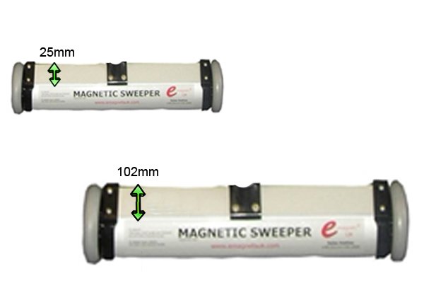 Depth of a standard push magnetic sweeper 25mm and 102mm