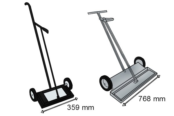 Width of a heavy duty push magnetic sweeper 359mm and 768mm