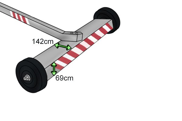 Depth and height of a standard trailer magnetic sweeper 142cm and 69cm